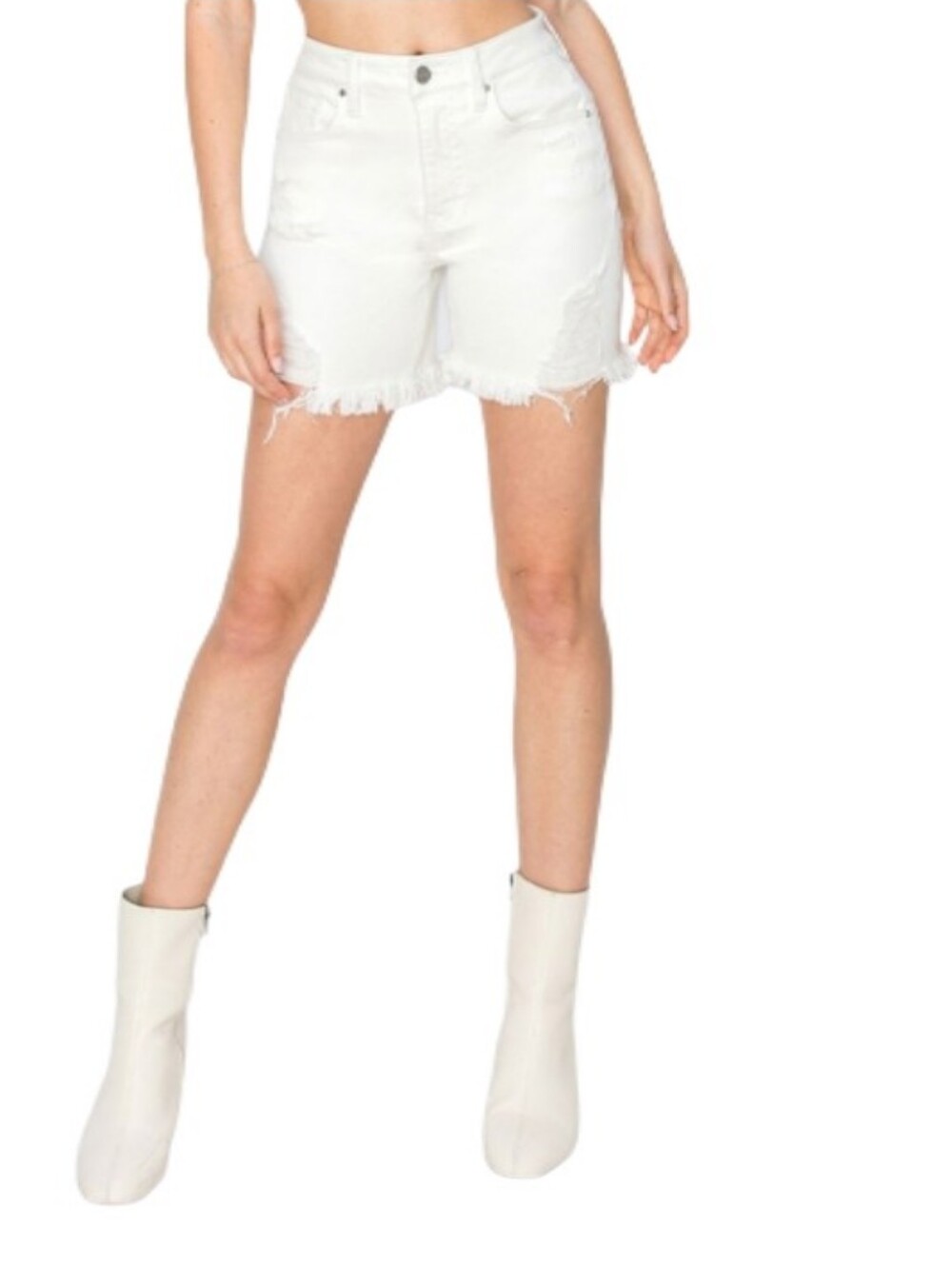 Risen Frayed Hem High-Rise White Denim Distressed Shorts-NWT